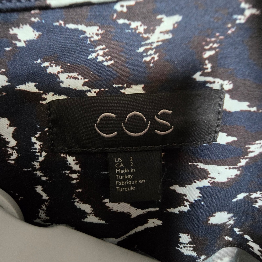 COS Abstract Print Shift Dress 2 Navy Dark Academia Minimalist 3/4 Sleeve - Picture 2 of 6